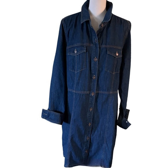 FRYE Western Style Dark Wash Long Sleeve Denim Shirtdress Size XL - Picture 2 of 5